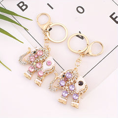 Metal Elephant Keychain with Artificial Diamond Encrusted