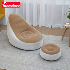 Inflatable Deck Chair with Ottoman, Foldable Lounger Sofa for Indoor Outdoor Use