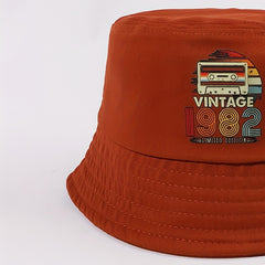 Vintage 1982 Bucket Hat Print Casual Basin Hat for Travel Beach