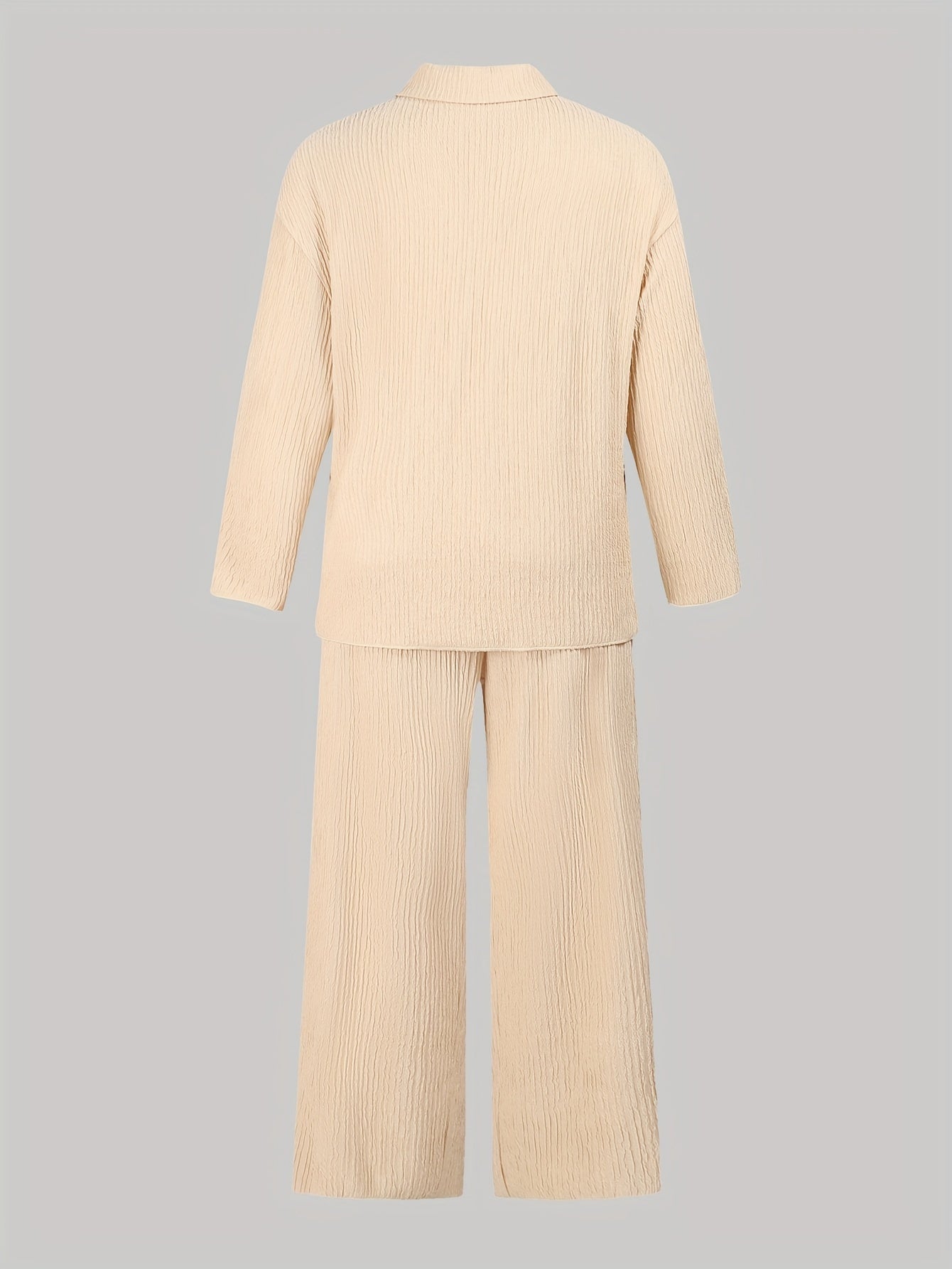 Casual 2 Piece Set: Solid Long Sleeve Shirt & Pants