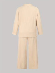 Casual 2 Piece Set: Solid Long Sleeve Shirt & Pants