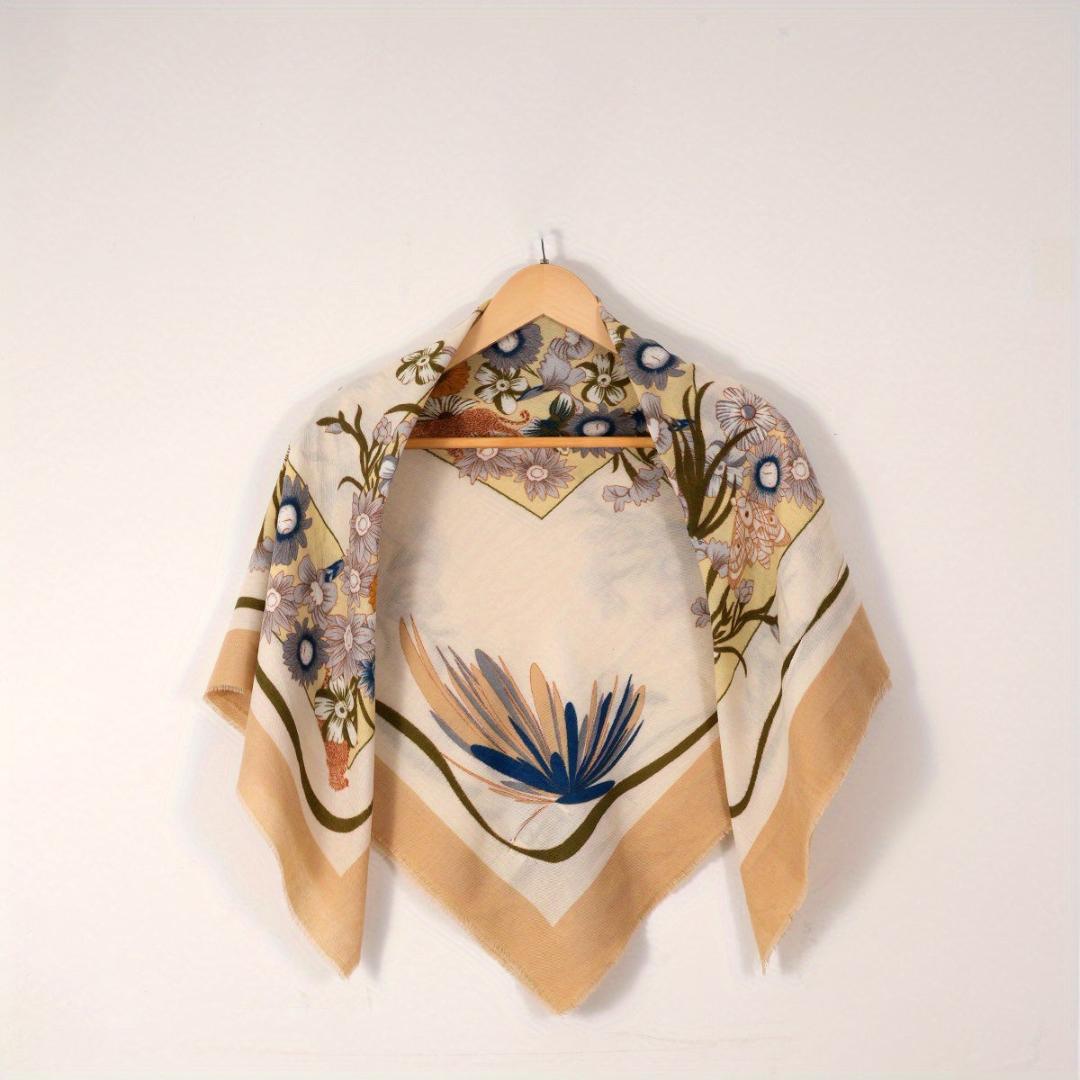 Boho Square Scarf Frayed Edge Tassel Shawl Casual Windproof Head Wrap