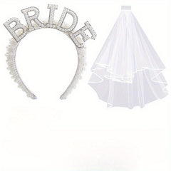 2pcs Bridal Headband Crown Wedding Shower Decor Bachelorette Party Supplies