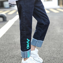 Boys Cuffed Jeans Casual Letter Graphic Slim Fit Pants