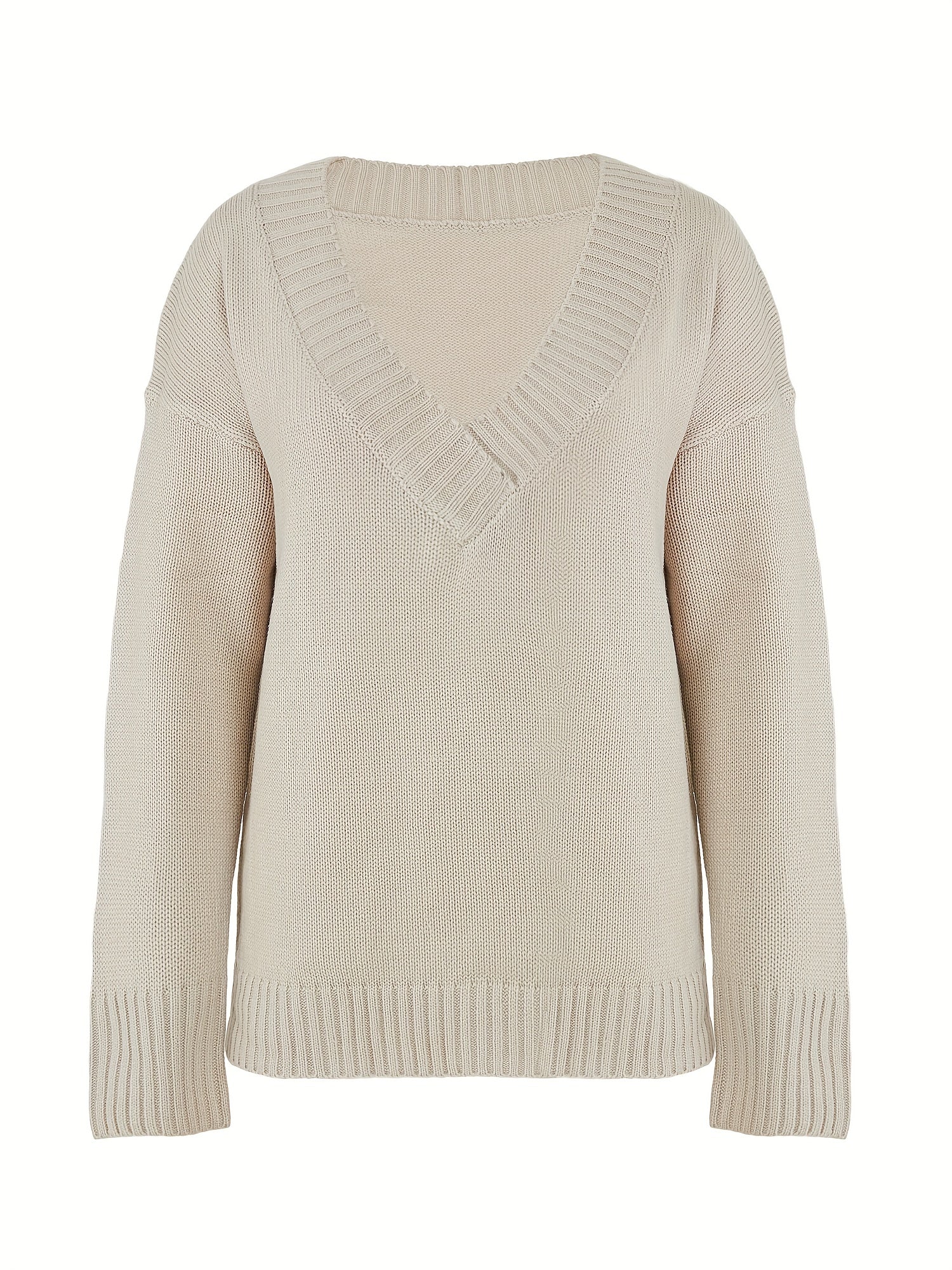 Casual V Neck Long Sleeve Sweater Women's Clothing