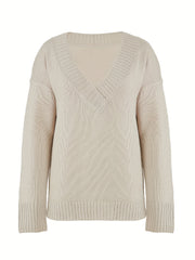 Casual V Neck Long Sleeve Sweater Women's Clothing