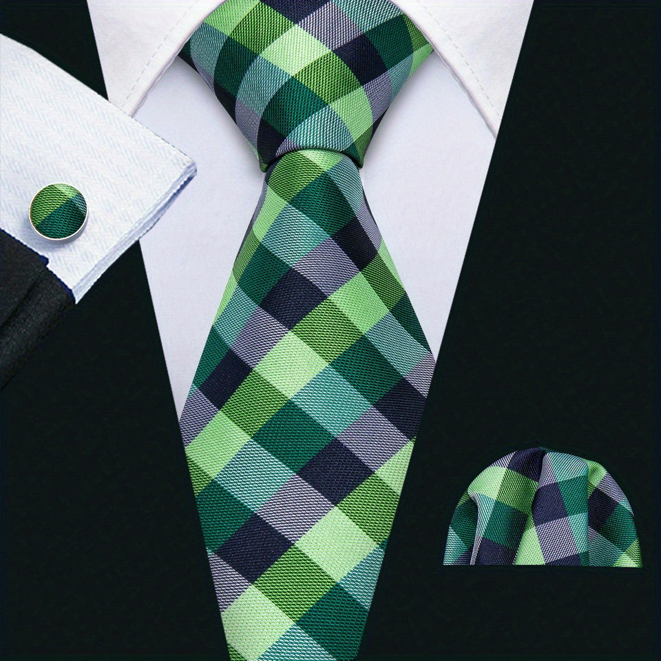 Barry Wang Green Silk Necktie Set For Men