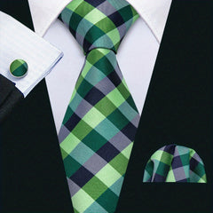 Barry Wang Green Silk Necktie Set For Men