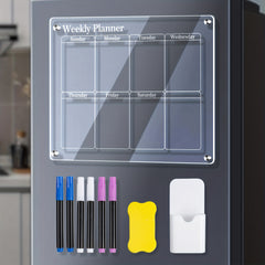 Clear Acrylic Magnetic Weekly Calendar For Fridge - Reusable Whiteboard Planner