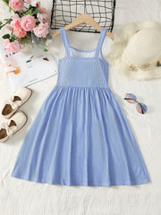 Girls Striped Button Front Summer Cami Dress with Pockets