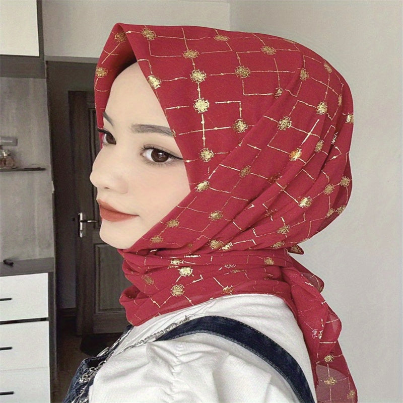 Chiffon Square Scarf Geometric Hot Stamping Hijab Shawl Women Ramadan Turban