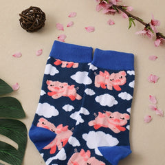 Cartoon Pig Print Crew Socks Women's Stockings