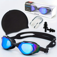 Diving Goggles Set with Earplugs, Nose Clip, Swimming Cap