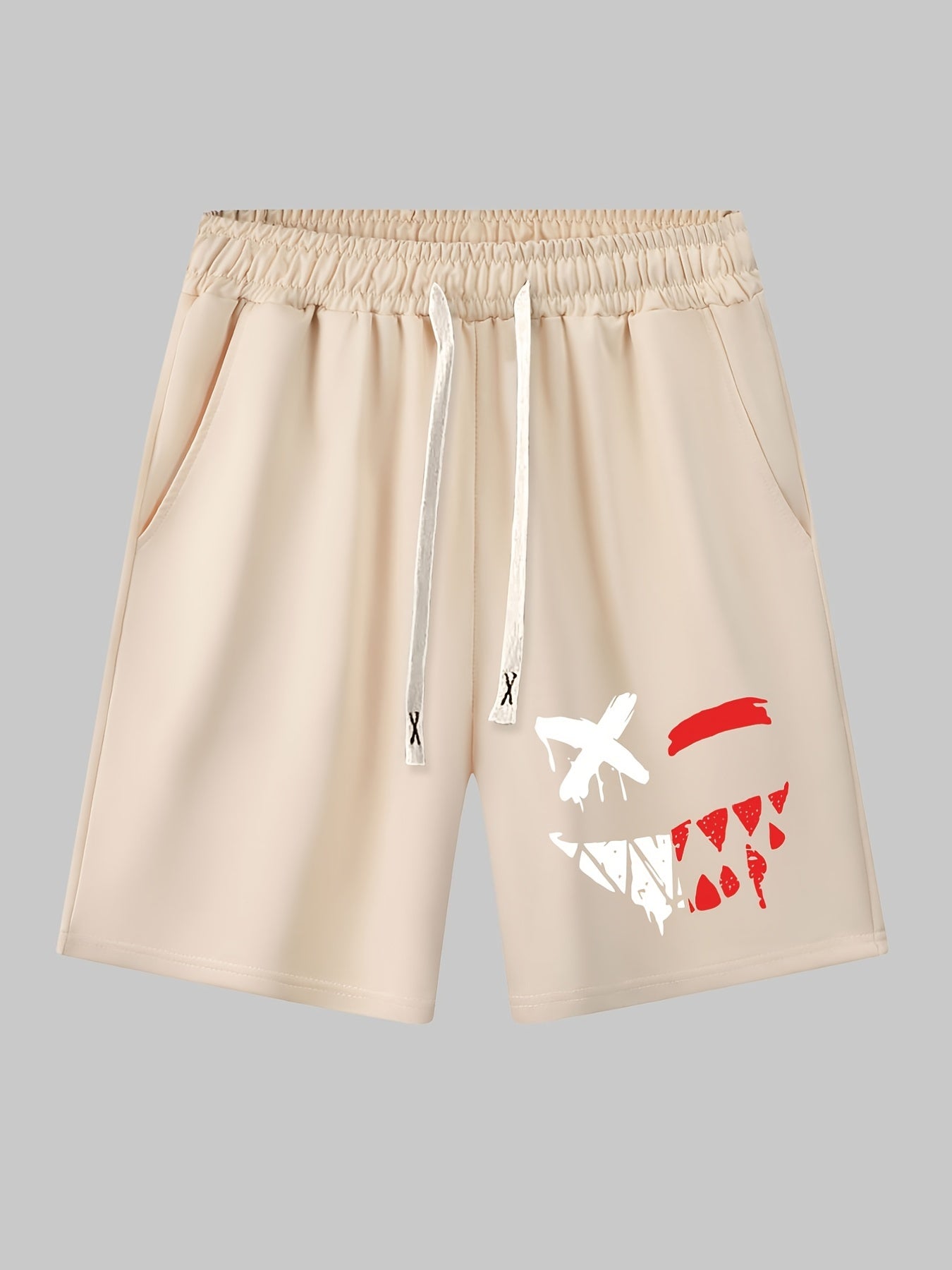 Men's Evil Face Print Drawstring Shorts for Summer