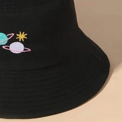 Planet Embroidered Bucket Hat Cartoon Hat For Women Christmas Gift For Her