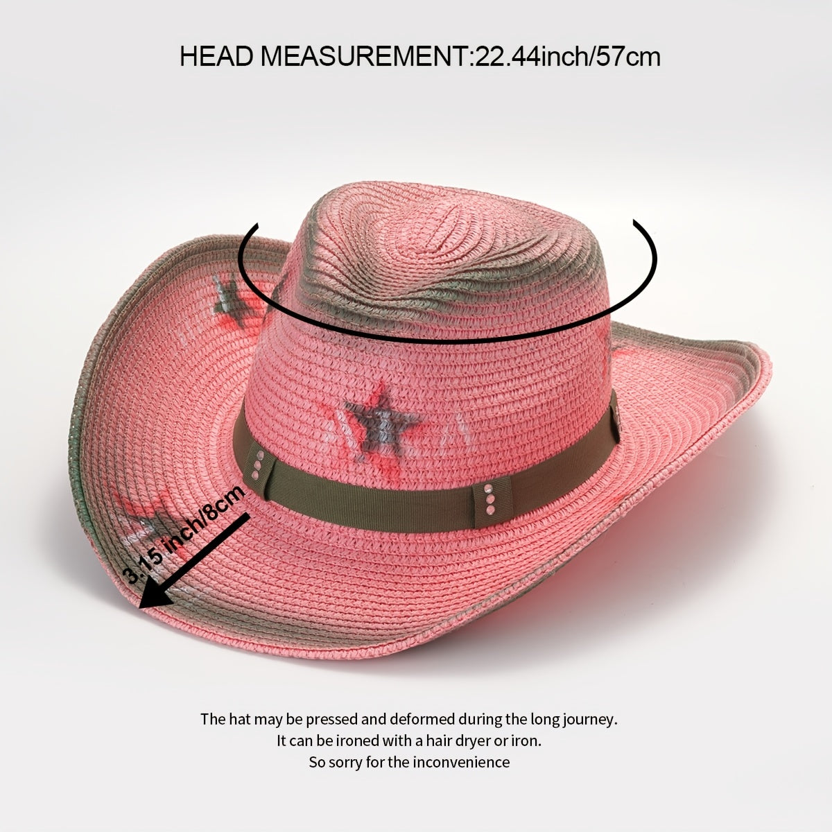 Pink Straw Hat Pentagram Graffiti Cowboy Hat Big Brim Sunshade