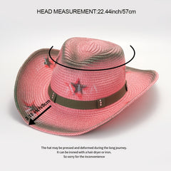 Pink Straw Hat Pentagram Graffiti Cowboy Hat Big Brim Sunshade