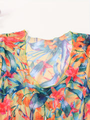 Floral Print V Neck Cover Ups Plus Size
