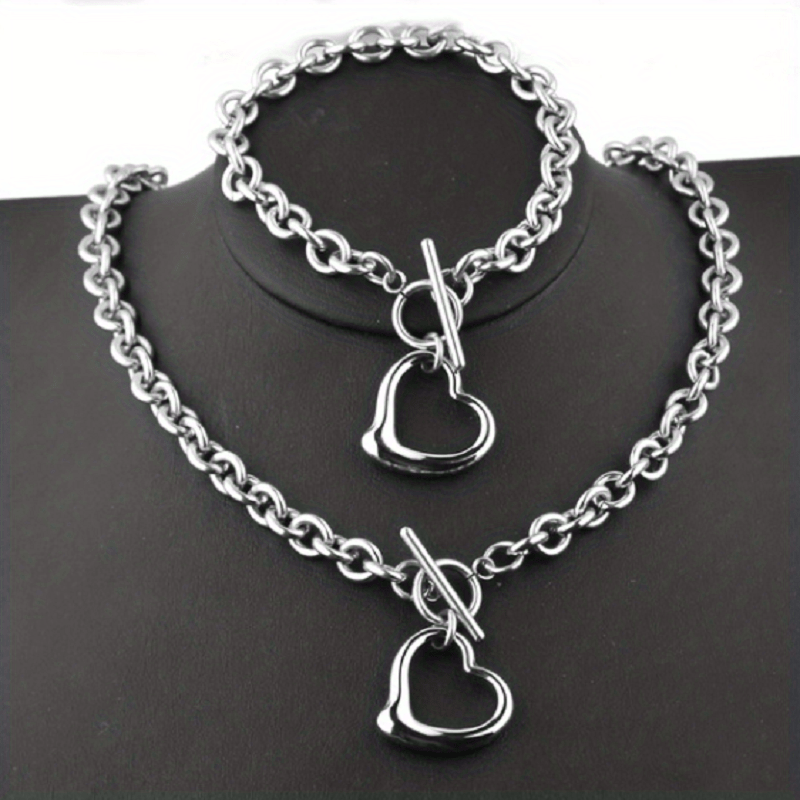 Heart Pendant Bracelet & Necklace Set - Fashionable Combo