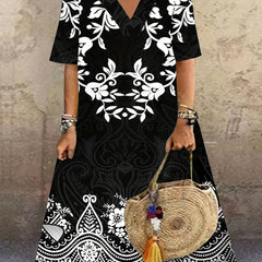 Floral Print V Neck Maxi Dress