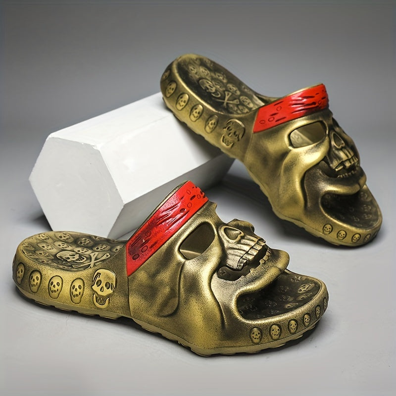 Men's Skull Slides Non Slip Slippers Open Toe Shoes Indoor Outdoor