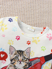 Baby Girls Cat Paw & Crossbody Bag Print T-shirt Top
