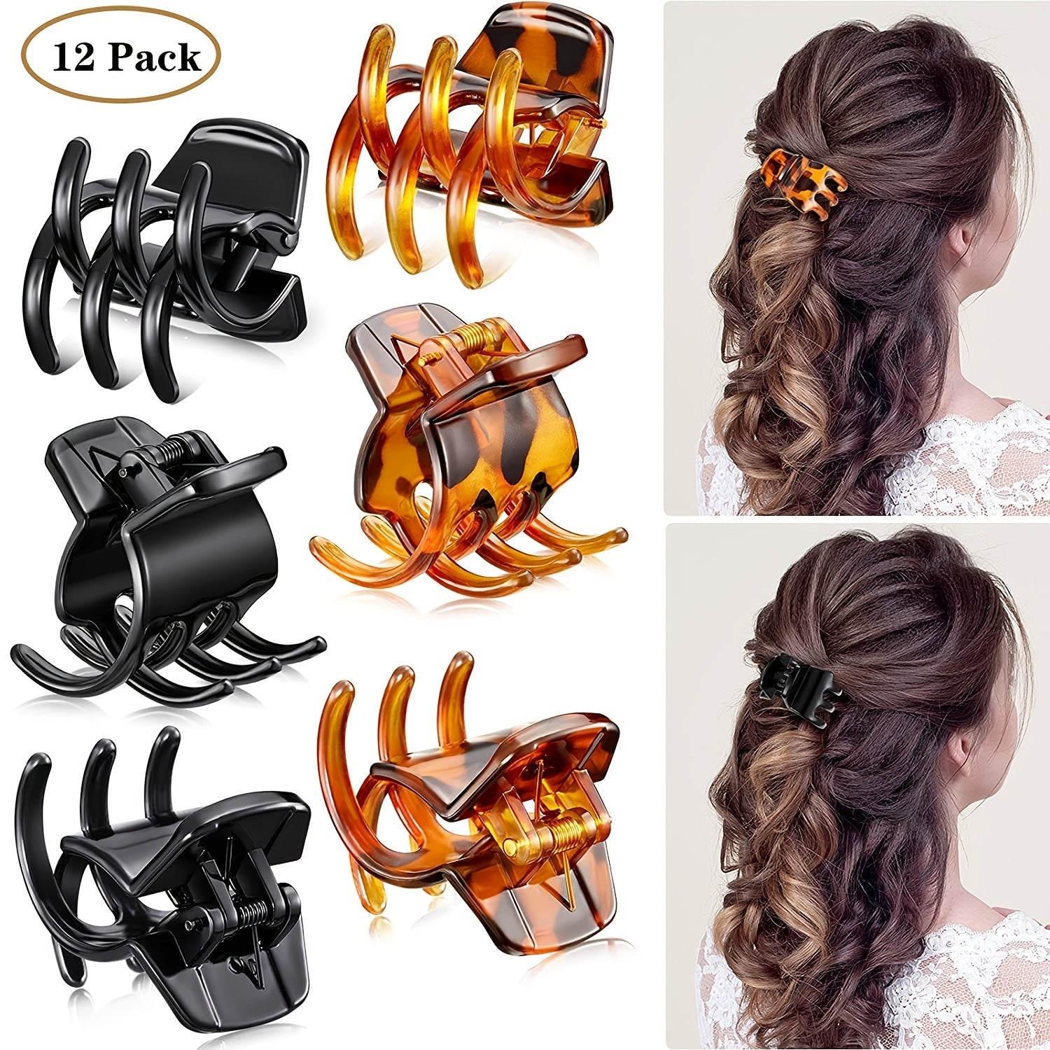 12pcs Hair Claw Clips Plastic Strong Hold Grip Hair Jaw Clip For Thick Hair