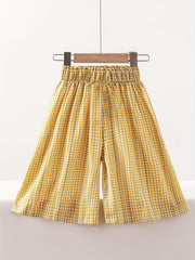 Girls Casual Plaid Loose Fit Pants For Kids Summer