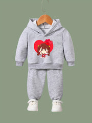 OERYUI Girl & Heart Print Hoodies Pants Set For Girls Boys Spring Fall Sports