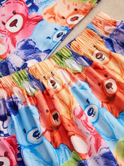 Bear Print Pajama Set Short Sleeve Top & Shorts Women's Sleepwear