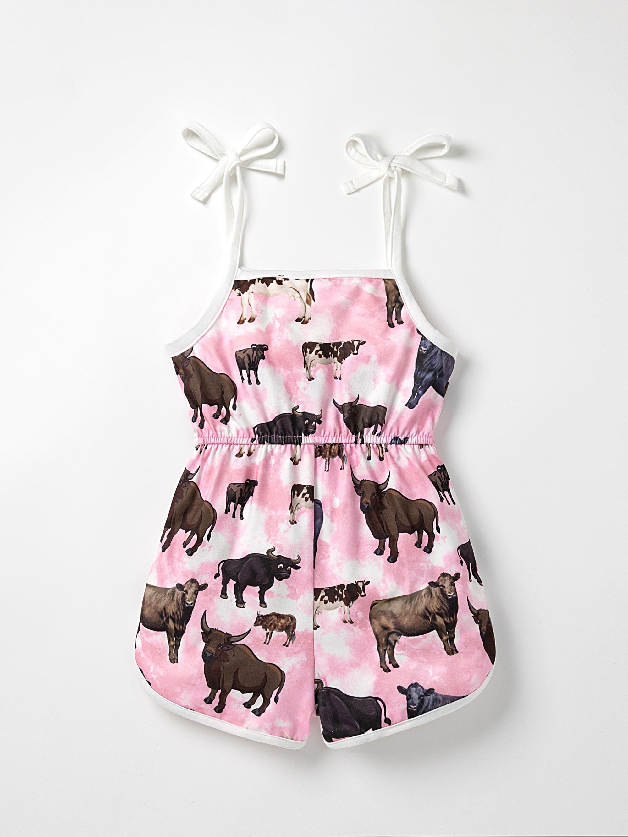 Toddler Girls Flowers Graphic Bow Shoulder Cami Rompers Jumpsuits
