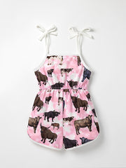 Toddler Girls Flowers Graphic Bow Shoulder Cami Rompers Jumpsuits