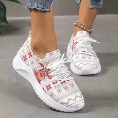 Christmas Reindeer Print Soft Thick Sole Woven Shoes