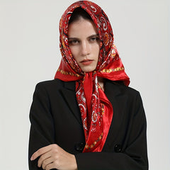Flower Printed Square Scarf Silk Feeling Satin Scarf Bandana
