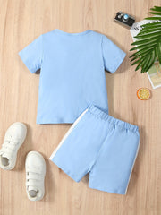 Boys Cotton Colorblock T Shirt & Shorts Set For Leisure Vacation