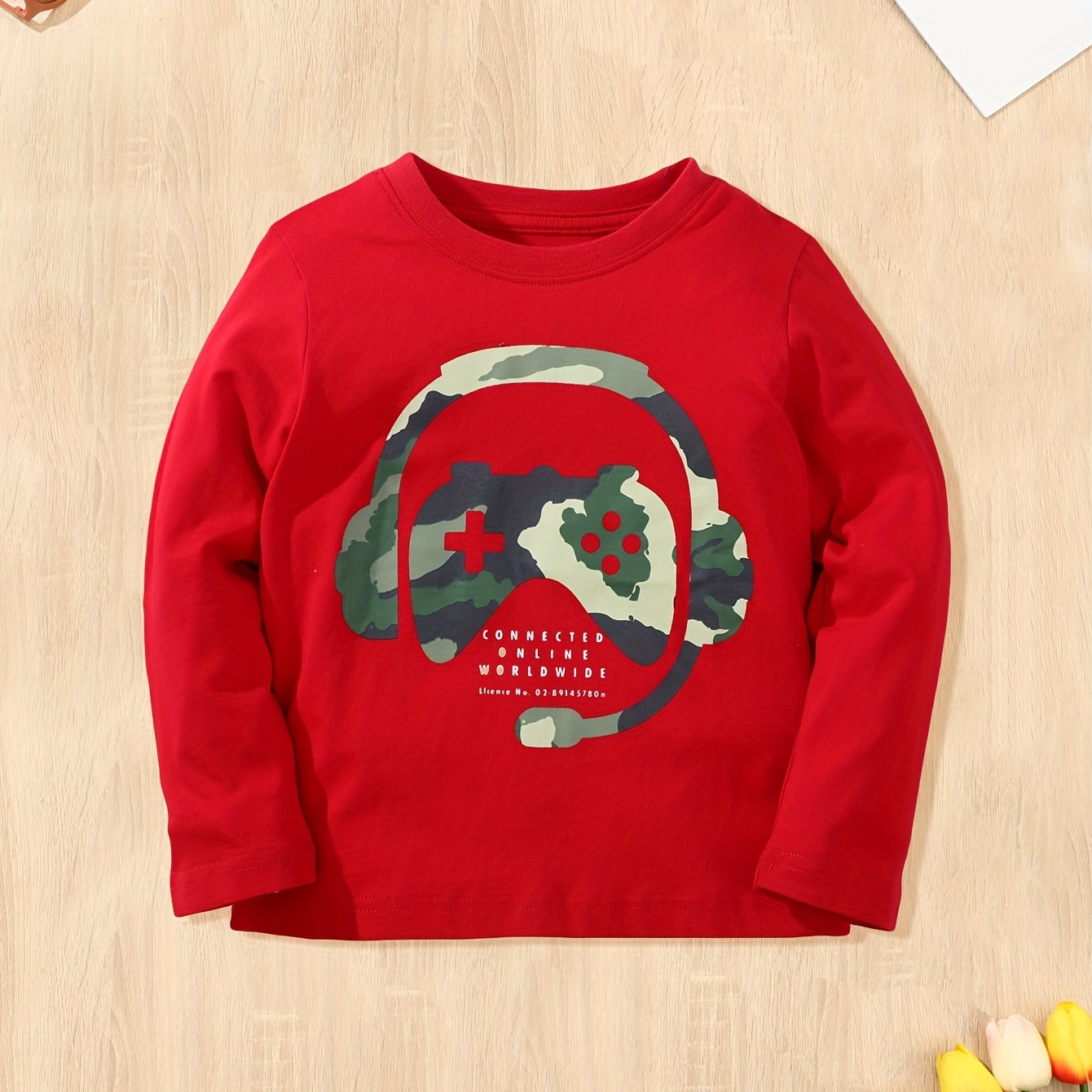 Boy's Game Controller & Headphone Graphic Long Sleeve Tee