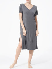 Loungewear Dress Women's Plus Solid Short Sleeve V Neck Medium Stretch