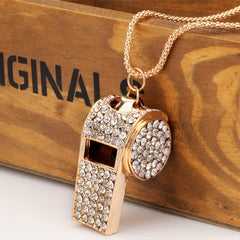 Self Defense Whistle Keychain With Rhinestone Inlaid