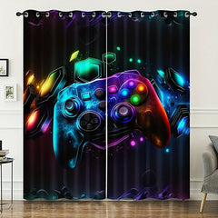 2pcs Game Controllers Printed Curtain Vibrant Colorful Polyester Fiber