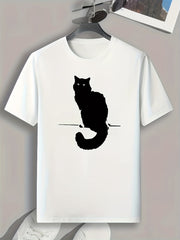 Cat Pattern Print Men's Comfy Sports T shirt Graphic Tee