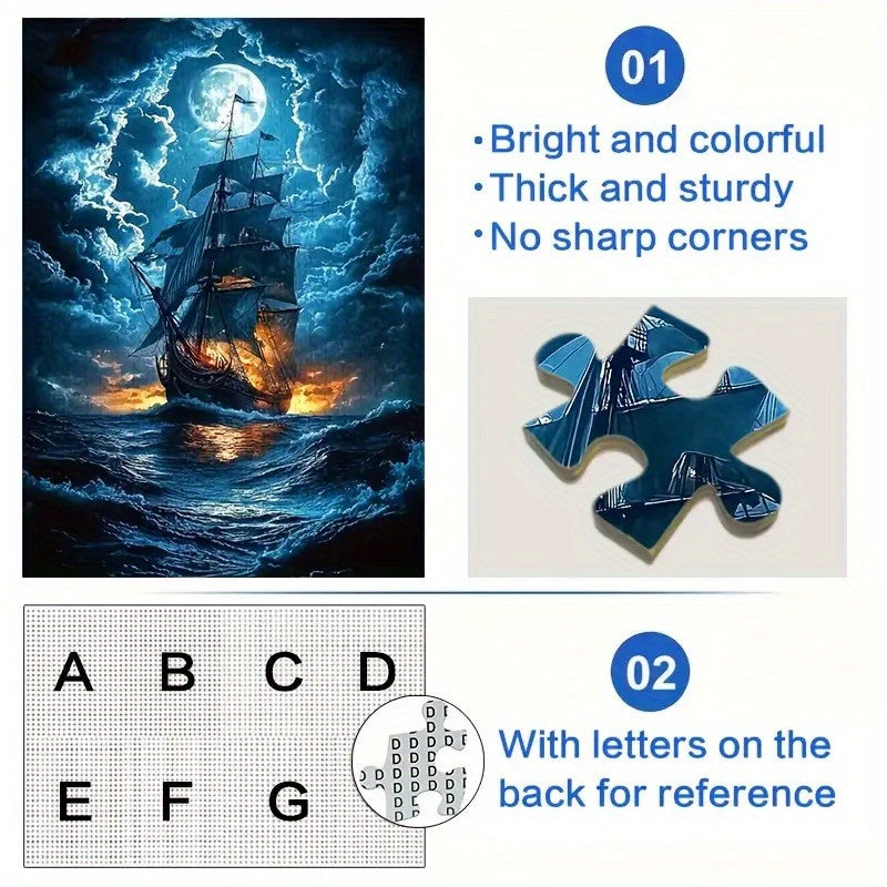 Moonlight Sailboat Jigsaw Puzzle Night Sailing with Glowing Moon