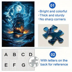 Moonlight Sailboat Jigsaw Puzzle Night Sailing with Glowing Moon