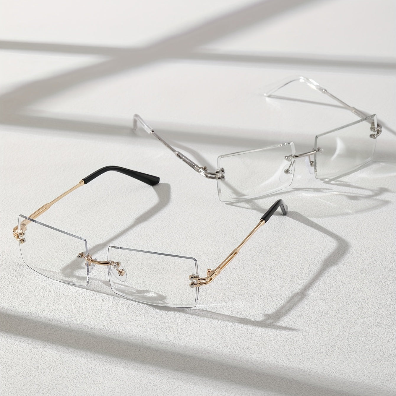 2 Pack Men's Metal Rimless Casual Sunglasses Flat Lens
