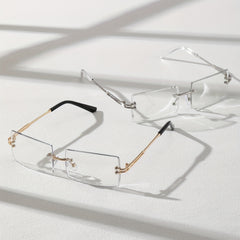 2 Pack Men's Metal Rimless Casual Sunglasses Flat Lens