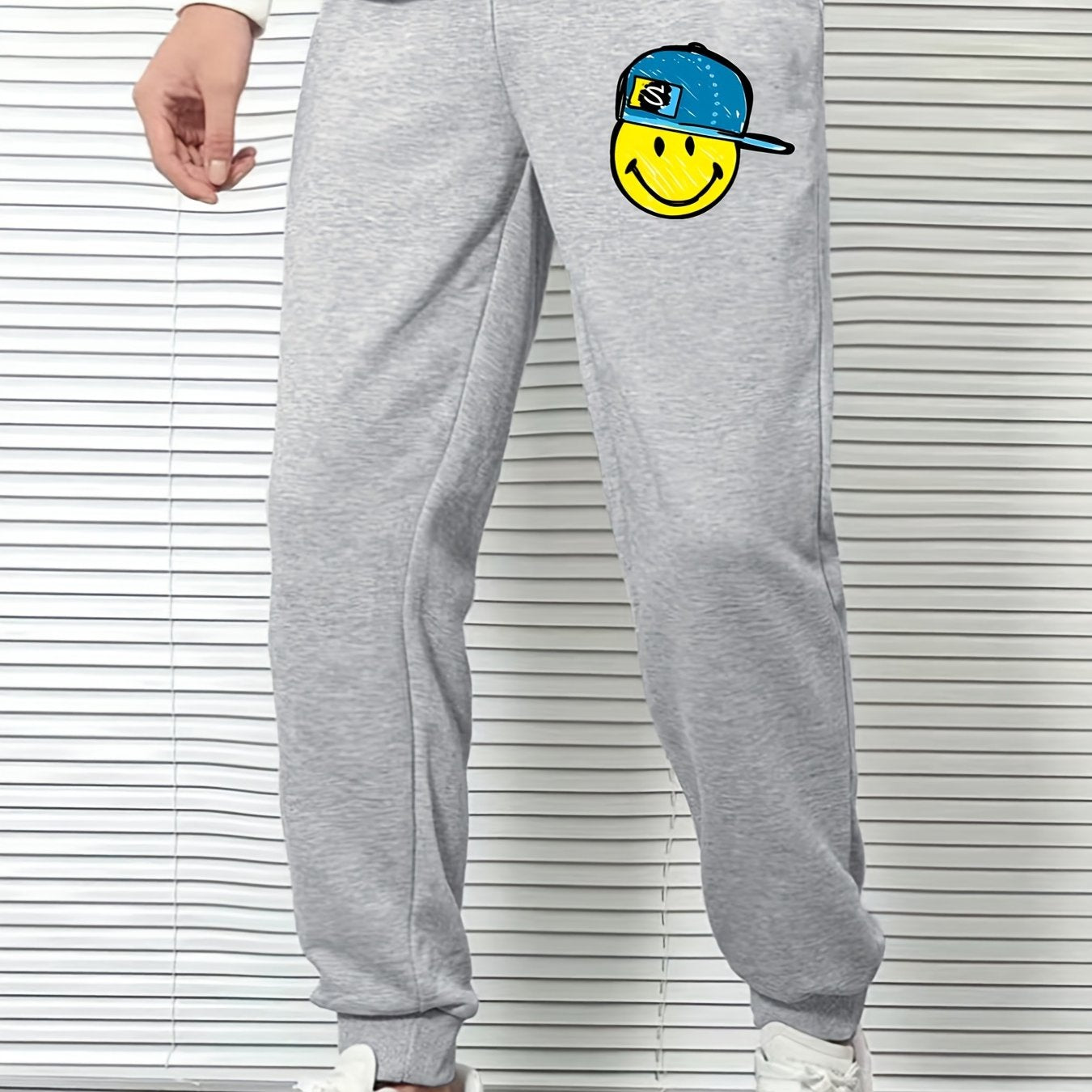 Smile Face Hat Men's Sports Pants Casual Drawstring Jogging Trousers