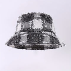 Plaid Block Basin Hat Hip Hop Sunscreen Fishermen Cap For Women