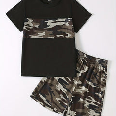 Boy's Camo Casual Outfit Round Neck T shirt & Shorts