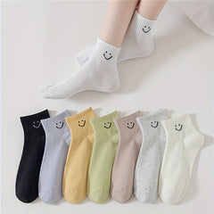 8 Pairs Smiling Face Print Crew Socks Women's Stockings