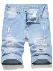 Slim Fit Ripped Denim Shorts Men's Casual Street Style Distressed Denim Shorts