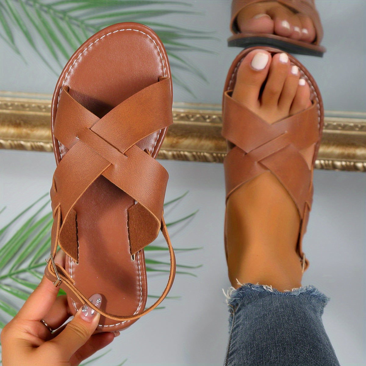Women's Cross Strap Sandals Casual Flat Summer Beach Shoes